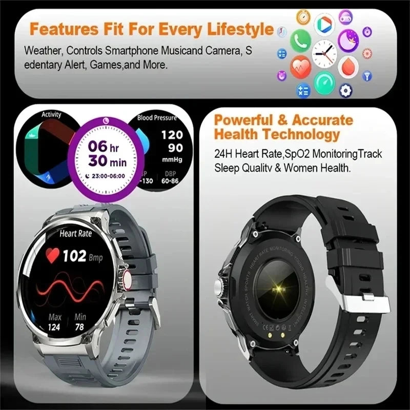 Novo smartwatch ultra AMOLED de 1,85 polegadas, rastreamento GPS, chamada Bluetooth HD; bateria grande de 710 mAh, mostrador 400+, adequado para Huawei Xiaomi