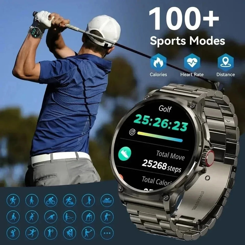 Novo smartwatch ultra AMOLED de 1,85 polegadas, rastreamento GPS, chamada Bluetooth HD; bateria grande de 710 mAh, mostrador 400+, adequado para Huawei Xiaomi