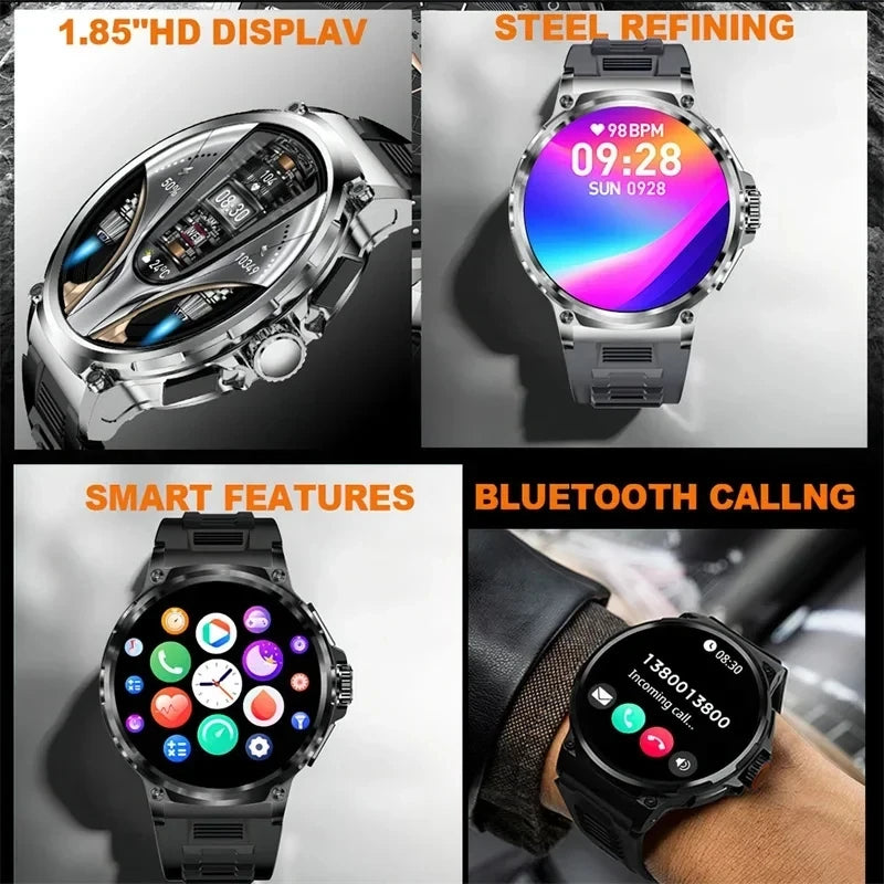 Novo smartwatch ultra AMOLED de 1,85 polegadas, rastreamento GPS, chamada Bluetooth HD; bateria grande de 710 mAh, mostrador 400+, adequado para Huawei Xiaomi